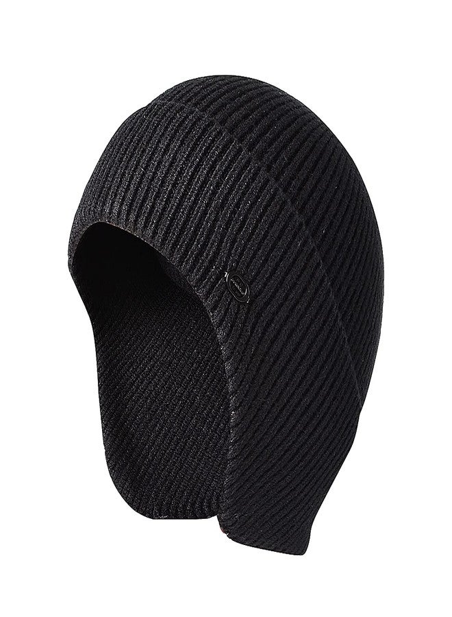 UNNESTAR Winter Beanie Hats for Men Outdoor Stretchy Knit Ski Caps with Earflap Windproof (1, Black) - Image 1
